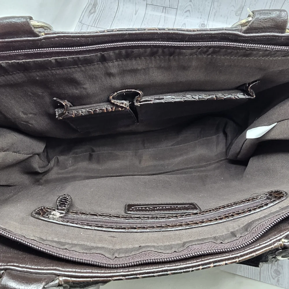 Coldwater Creek Juliana Croco Tote dark brown faux-crocodile exterior‎